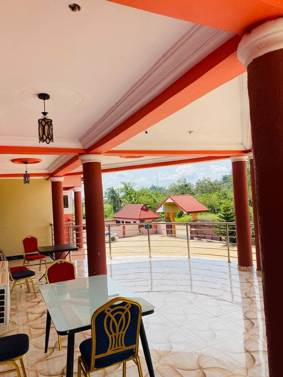 Covered dining terrace at Hotel 734